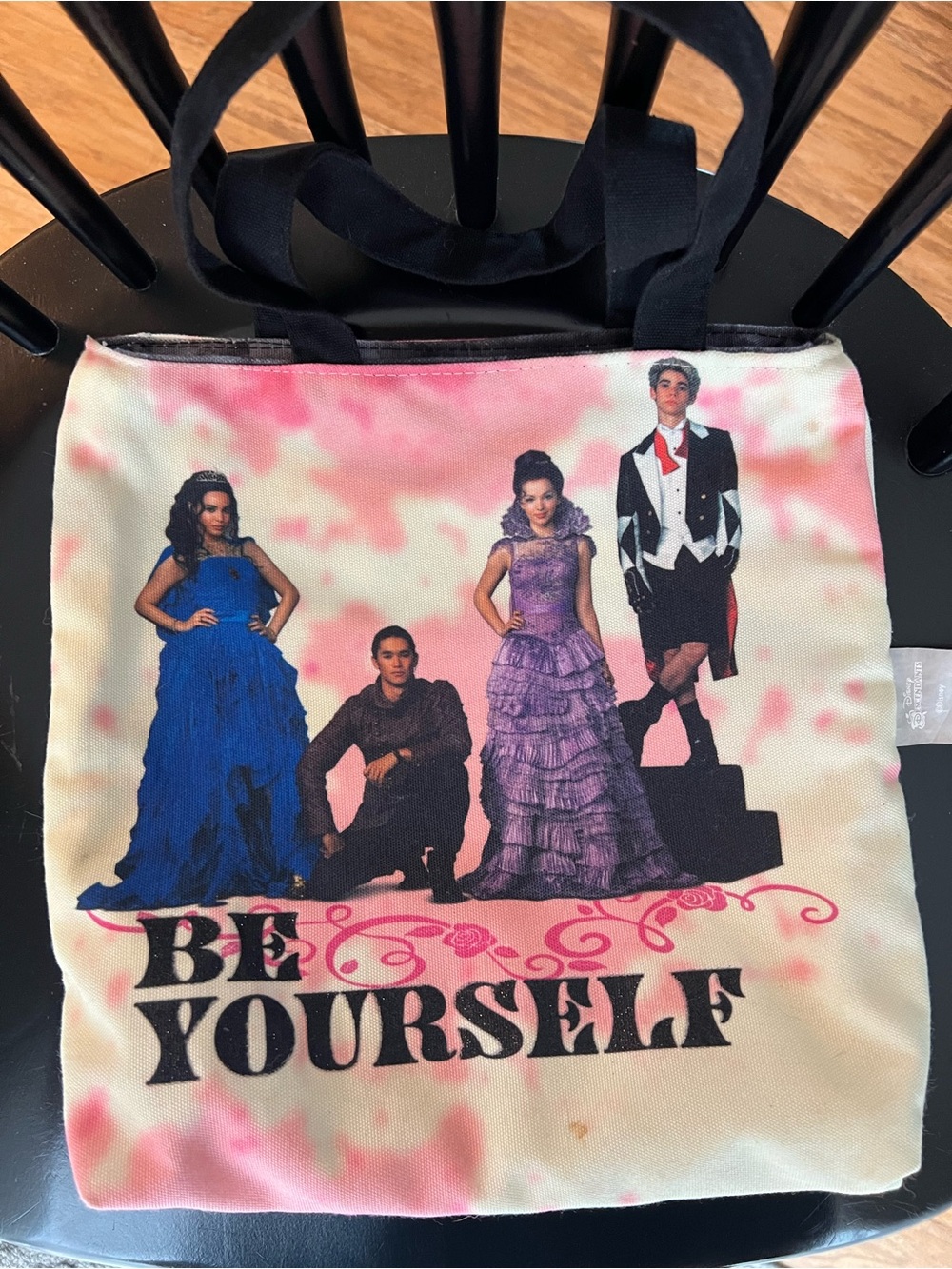 Descendants Be Yourself Pink Canvas Tote Bag with Blue & Purple Graphic
